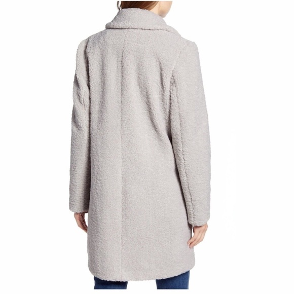 French Connection Womens Faux Shearling Teddy Lapel Midi Coat - gray - Picture 2 of 4